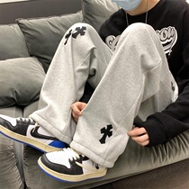 American Vibe Wind Pants High Street Cross Embroidered Casual Pants Men 2022 Summer New Oversize Pants
