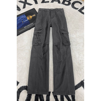 American Retro Washed Gray Wide-Leg Work Pants for Men, Spring Season, with Backpack Pockets, Pure Cotton A-Line Jeans