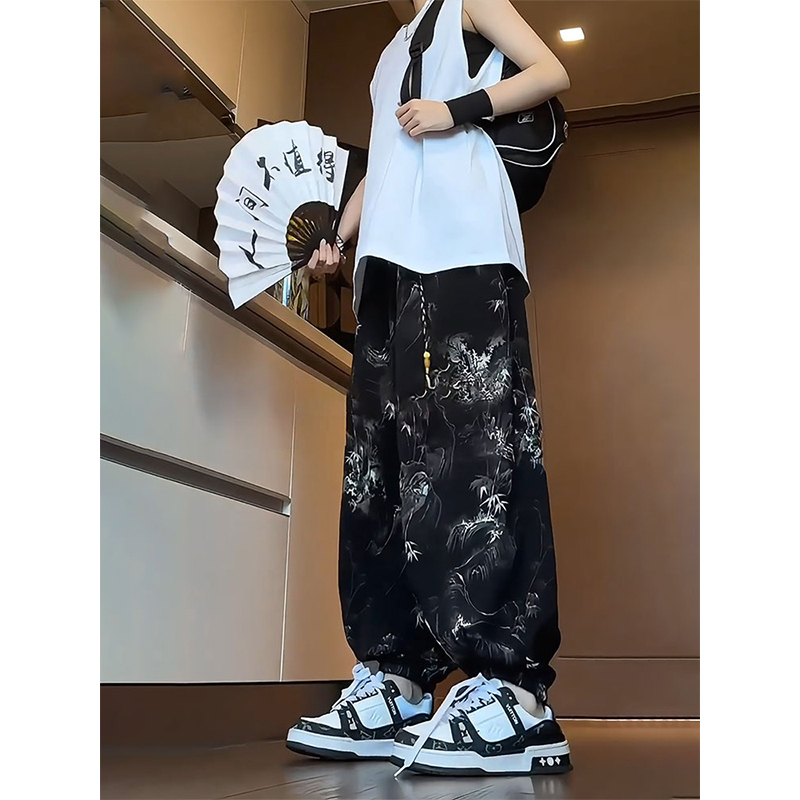 New Chinese Style Ice Silk Pants for Men, Summer Thin Ink Wash Tie-Dye Quick-Dry Casual Pants, Loose Fit Jogger Pants New Chinese Style Ice Silk Pants for Men, Summer Thin Ink Wash Tie-Dye Quick-Dry Casual Pants, Loose Fit Jogger Pants