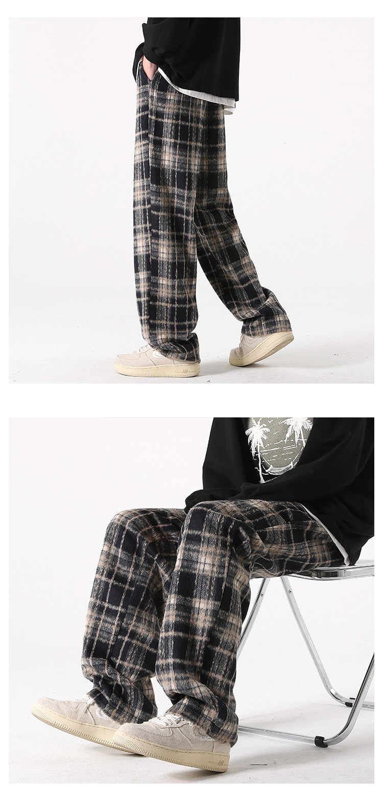 Jeans da uomo a quadri in lana oversized gamba larga casual_voghion.com