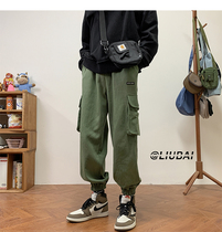 American Engineering Pants Mens Army Green Multi-Pocket Tide Cards Loose Straight Drum Pendants High Street Sports Casual Bunches 90%