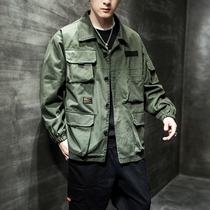 Coat mens autumn work jacket loose fat man plus size Japanese trend wild Army Green student coat male
