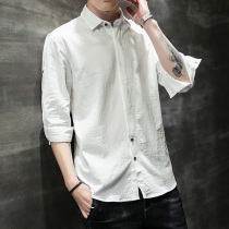 Linen Shirt Man China Wind Summer 70% Short Sleeves Easy big code Korean version Trend Trend Ruffis trendy white shirt