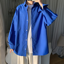 Klein Blue Shirt Man Short Sleeve Summer Ins port Wind oversize Chains High Sensation Sunscreen Long Sleeve Shirt