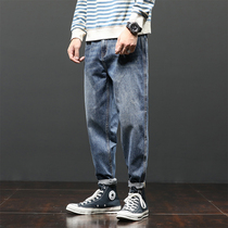 Jeans Mens Straight Loose Tide Brand Spring and Autumn 2021 New Japanese Trend Joker Fat Man Leg Mens Pants
