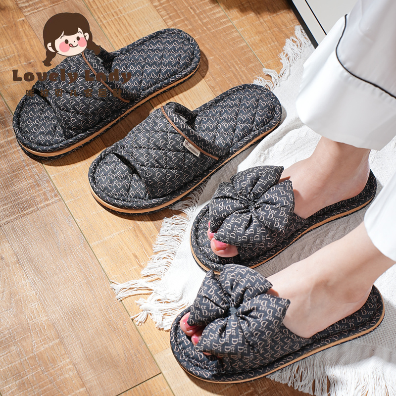 New European-Style Luxury Thickened Three-Layer Fabric-Soled Soft-Soled Non-Slip Silent Indoor Floor Slippers for Men and Women Couples