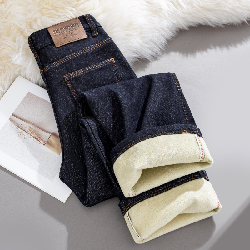 Fleece-Lined and Thickened Denim Straight-Leg Jeans for Women, Autumn and Winter, Cotton-Padded Wide-Leg, Winter 2025 New Style, Super Popular Pants Fleece-Lined and Thickened Denim Straight-Leg Jeans for Women, Autumn and Winter, Cotton-Padded Wide-Leg, Winter 2025 New Style, Super Popular Pants