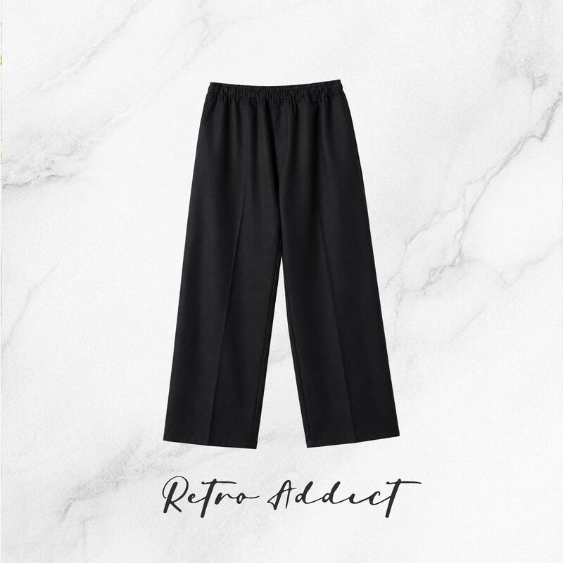 Retro Addict “Flowy Casual Pants” 100% Australian Merino Wool Straight-Leg Elastic Waist Trousers