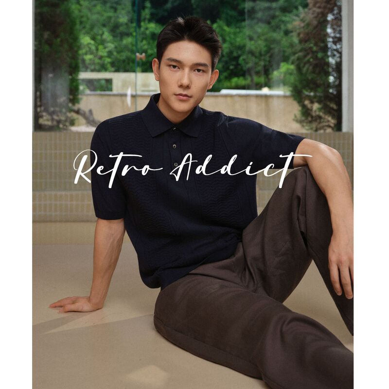 Retro Addict "Fourteen Months of Polishing" B.C Style 100% Long-Staple Cotton Jacquard Ribbed Polo Short-Sleeve T-Shirt Retro Addict "Fourteen Months of Polishing" B.C Style 100% Long-Staple Cotton Jacquard Ribbed Polo Short-Sleeve T-Shirt