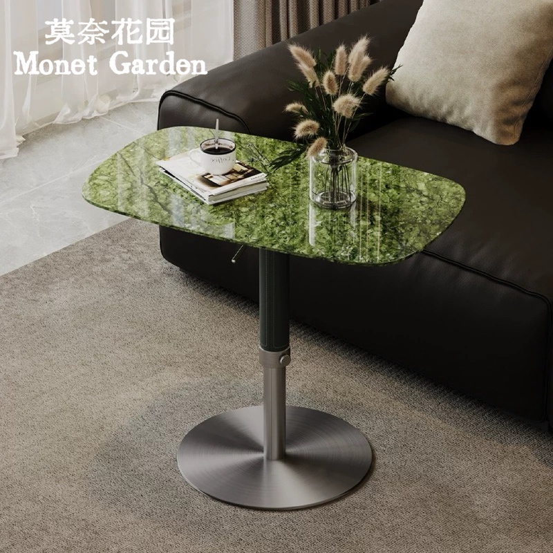Xiaohongshu Style Natural Marble Dandong Green Luxury Stone Rotatable and Adjustable Coffee Table, Vintage Simple Sofa Side Table