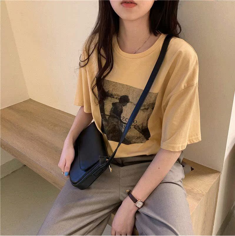 T-shirt women's large size short-sleeved T summer Korean version crew neck printing loose base shirt top fashion outfit