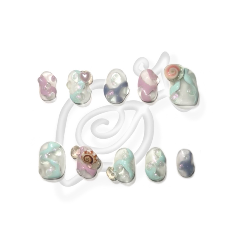 Boq*N- “Water Drop Transparency” Hand-Painted Embossed Wearable Nails