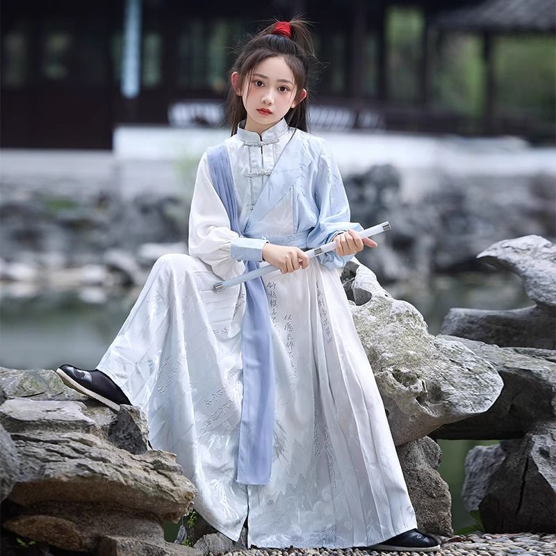 Children's Hanfu Summer New Style Chinese Style Super Fairy Girl Hanfu Martial Arts Style Ancient Costume Performance Outfit Mid-Autumn Festival