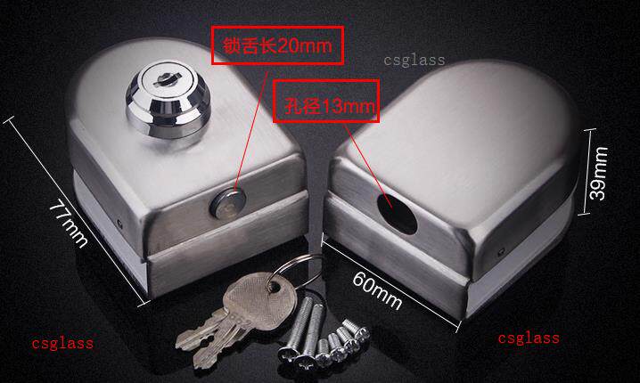 Central office Push-pull-free stainless steel Stainless Steel Without Frame Glass Double Door Lock Round Square Shaped Moving Door Bolt