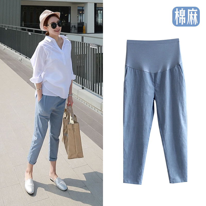 Pregnant women's pants 2022 new spring and summer seven - nine - point pants Harlen pants and linen in spring and autumn wear inner pants