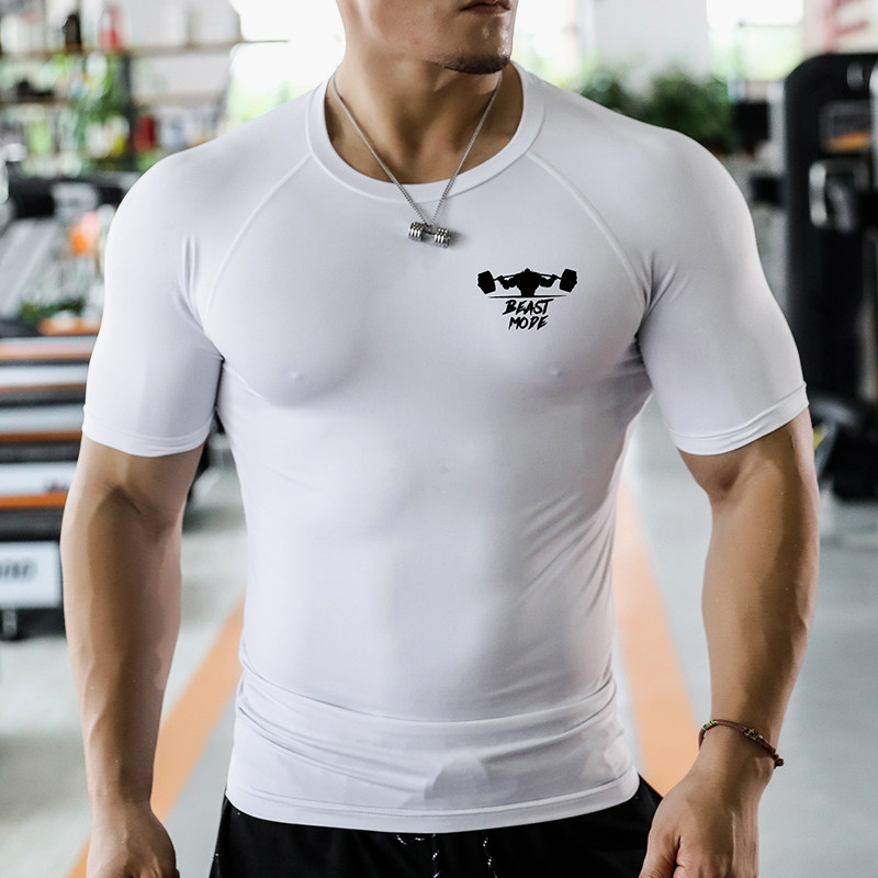 New fitness clothes men's short-sleeved quick-drying breathable sports running muscle training high elastic tights sports coach clothes