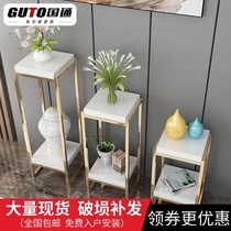Flower shelf indoor living room simple flower stand balcony stainless steel flower stand Nordic flower stand iron double flower shelf