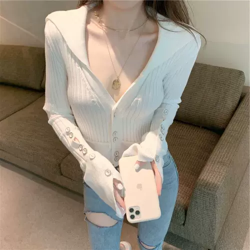 Осенний белый трикотажный брендовый свитер, 2020, в западном стиле, по фигуре, популярно в интернете