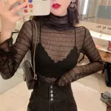 Сексуальные и прозрачные кружевные плиссированные топ для женщин в начале осени тонкий стиль и стильная тонкая посадка внутренней рубашки с сетью водолазки для женщин для женщин