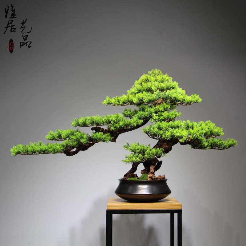 New Chinese-Style Artificial Green Plant Welcoming Pine in a Solid Wood Bonsai Pot for Entrance, Living Room, Tea Room, Hotel, Zen-Style Decoration, Fake Tree Landscaping New Chinese-Style Artificial Green Plant Welcoming Pine in a Solid Wood Bonsai Pot for Entrance, Living Room, Tea Room, Hotel, Zen-Style Decoration, Fake Tree Landscaping