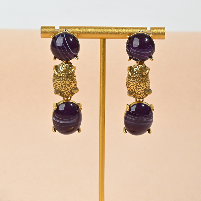 Vintage Earrings, Retro Palace-Style Purple Pendant Earrings, Fashionable and Elegant Ear Studs with a Sense of Design