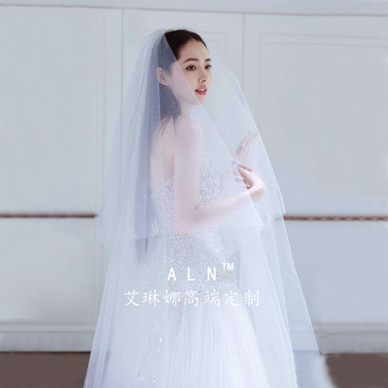 Guo Biting the same new bridal wedding dresses head yarn brief overfairy photo brigade beat sensual long version double-decker headwear woman