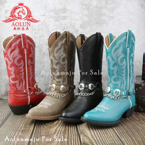 Western mid-calf knight Oren riding cowboy cowhide horse equestrian supplies boots equipment boots horse cowboy womens boots