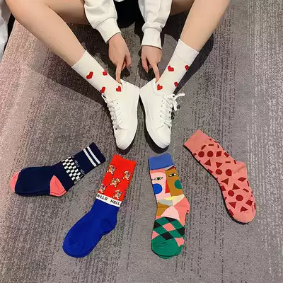 Mountain residence notes Net red socks female super fire in the socks tide Joker graffiti spring and autumn Korean ulzzang
