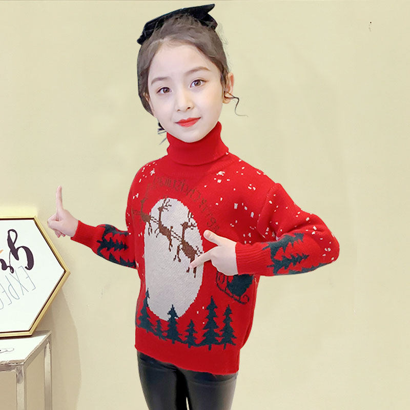 Girls sweater plus winter 2020 new Yang Ye Christmas children wear tall and feather mink bottom children thicken