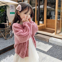 2021 new children foreign air retro-knitted sweatshirt female baby thickened cardio-hoodie girl jacket sweater spring autumn and winter clothing