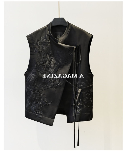 ຄົນອັບເດດ: ແນວໂນ້ມແຫ່ງຊາດໃຫມ່ super handsome ແບບຈີນອຸດສາຫະກໍາຫນັກ crane embroidery ສາຍ exquisite neat ຂະຫນາດໃຫຍ່ silhouette vest