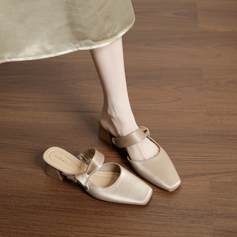 Sheepskin Version ~ Heelless Half-Mule Shoes for Women with Chunky Heels, 2026 Summer New High-Heeled Shoes for Outdoor Wear, Women's Sandals