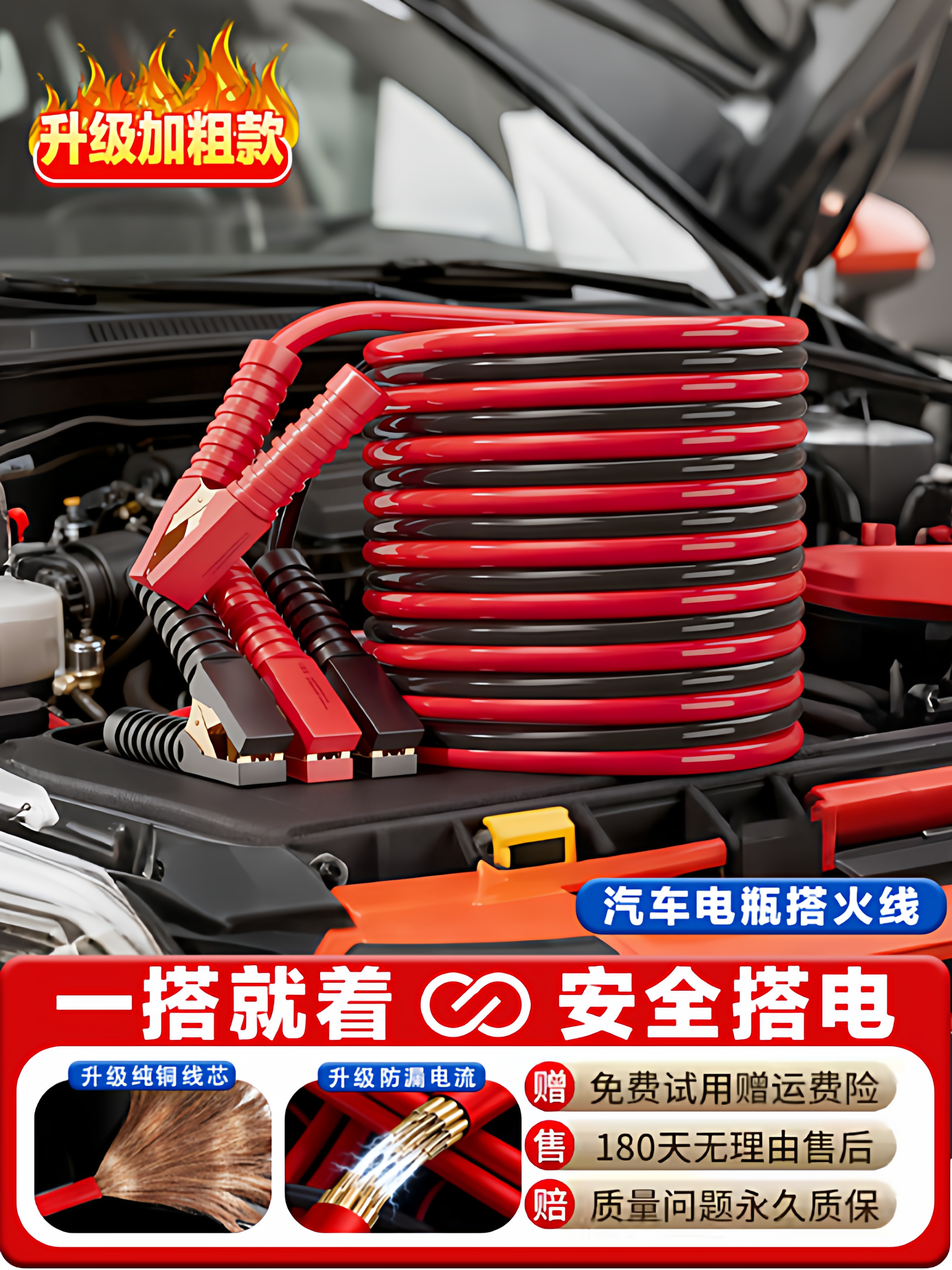 Car Battery Jumper Cables Pure Copper Connecting Wires Jump Starter Battery Jumper Cables Alligator Clips