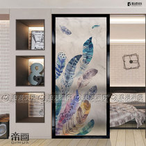 Modern art glass screen partition Living room frosted translucent entrance Fashion feather background wall Craft glass