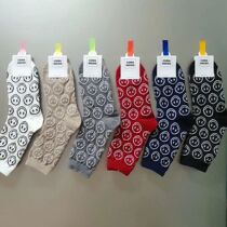 2021 Korean Dongdaemun mid-tube socks autumn and winter all-match smiley net red short tube socks womens cotton socks push push socks