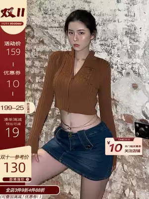 AE6604 thin senior sense niche American knitwear coat vintage high waist zipper short top female summer