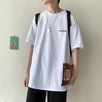 Short-sleeved T-shirt mens ins trendy brand Cotton loose half-sleeved clothes Hong Kong style simple Joker base shirt tide