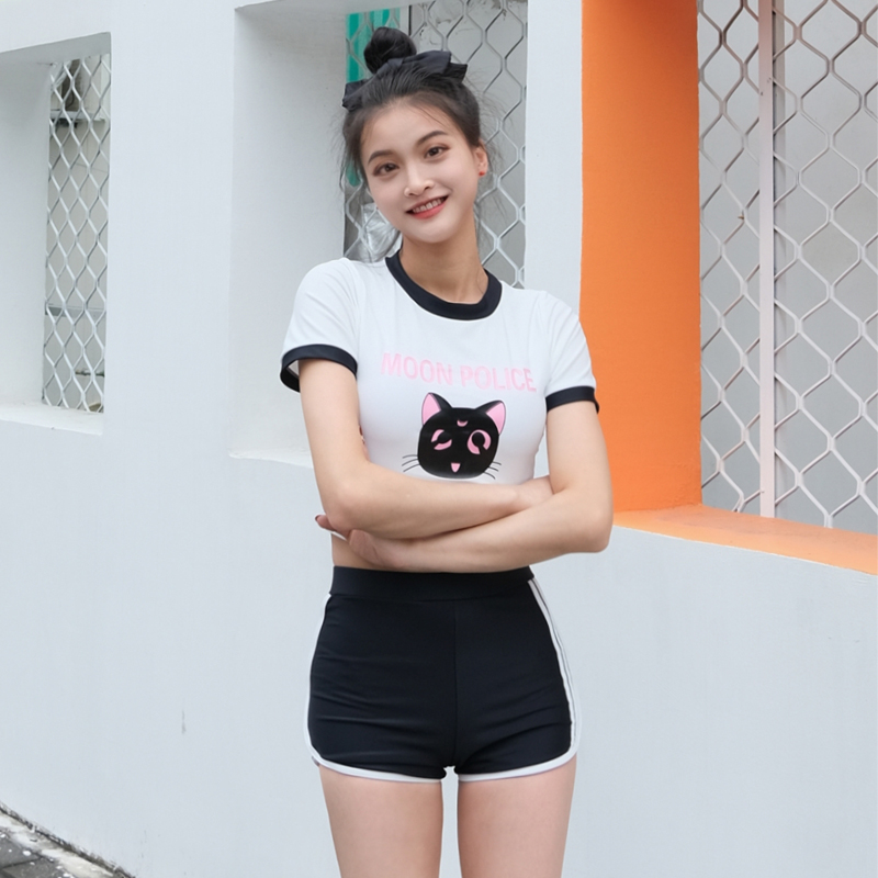 Two-style swimwear women with slim and slim cover conservative sunscreen 2022 spa new student four-corner pants swimsuit