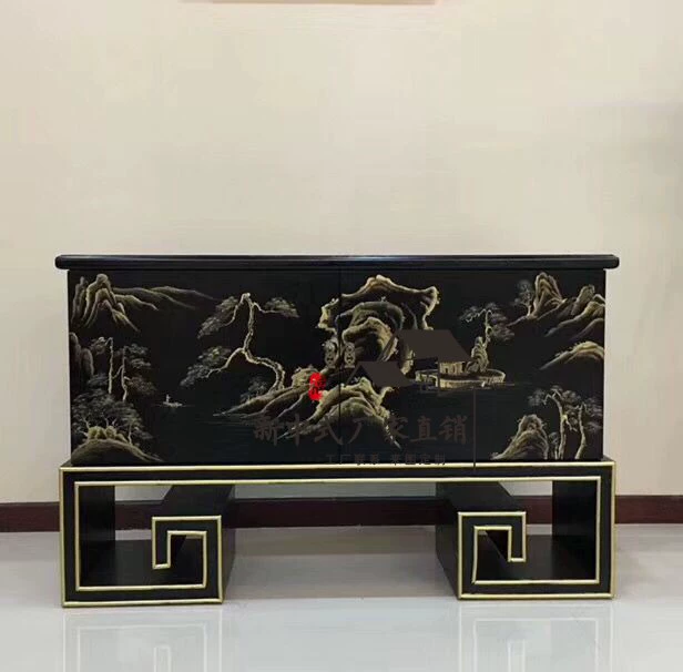 Mới phong cách Trung Quốc gỗ rắn Zen sideboard hiện đại phong cách Trung Quốc mô hình phòng khách sạn biệt thự giường và bữa ăn sáng trang trí nội thất kỹ thuật - FnB Furniture