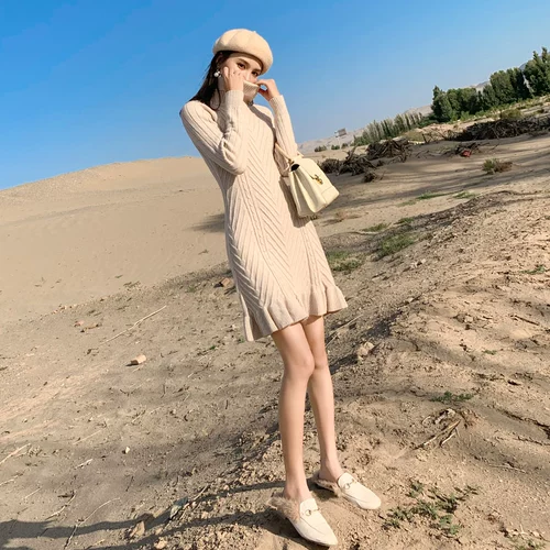 Демисезонный свитер, демисезонное трикотажное шерстяное платье, подходит для подростков, облегающий крой