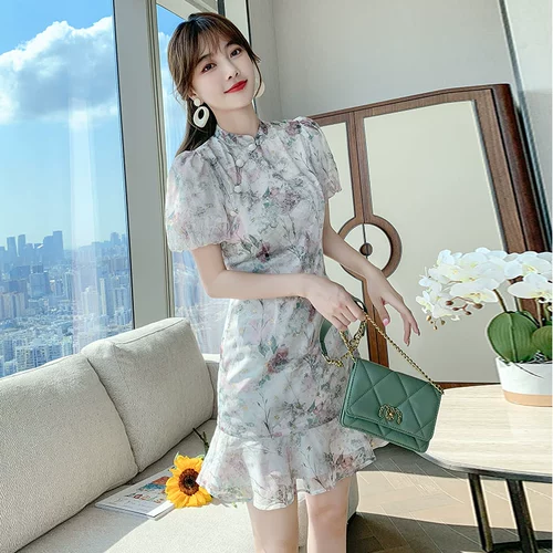 Юбка, летний легкий корсет, ципао, платье, 2021 года, светлый стиль, подходит для подростков, в цветочек