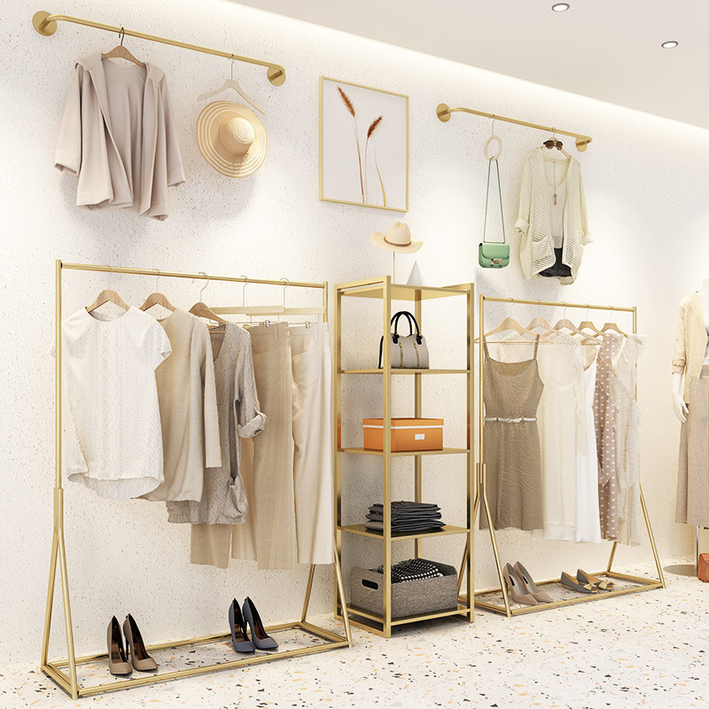 ten thousand Firm Clothing Store Show Shelves Landing Style Golden Light Lavish Display Shelves Women's Clothing Shop Furnishing Combined Iron Art Racks