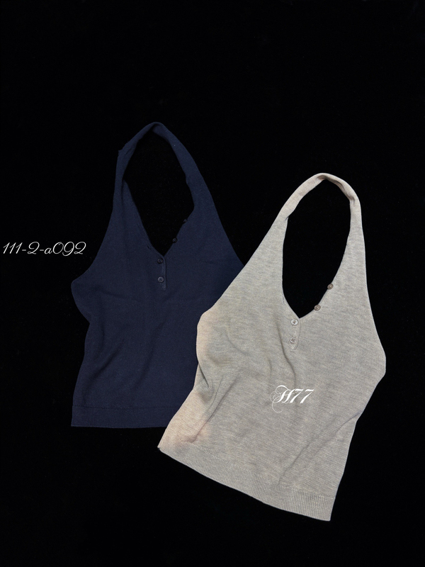 26Ss Summer New Product, Niche Designer, Two-Color Elegant Skin-Revealing Adjustable V-Neck Halter Knitted Vest
