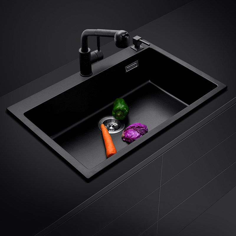 German Hammer quartz stone sink single tank kitchen wash basin dish sink large thickened counter under the handmade single basin