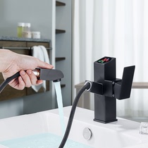 German MOEO basin faucet LED digital display all copper cold and hot black pull-out faucet intelligent temperature control luminous