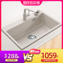 German Hanmo quartz stone sink large single tank kitchen wash basin granite sink thickened set meal oats color