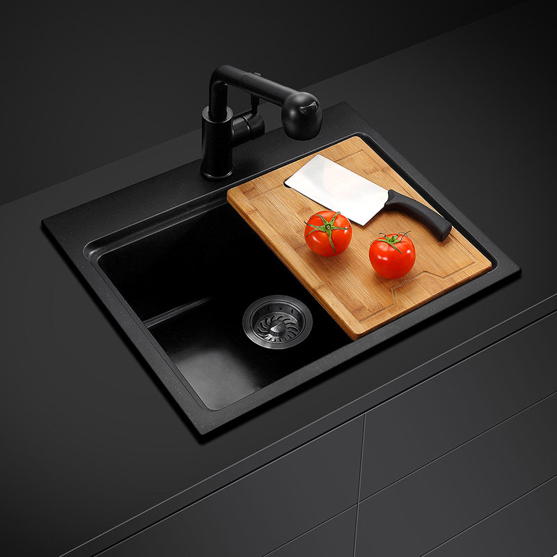 Hanmour Kitchen Quartz Stone Sink Package West Kitchen Granite Wash Basin Size Number Single Sink Thickened Dishwashing Sink