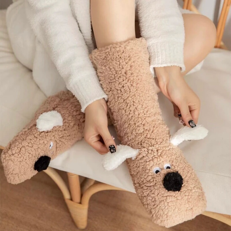 New Winter Furry Socks, Thickened for Cold Protection, Cute and Warm, Plush Cartoon Puppy Socks, Cute and Warm