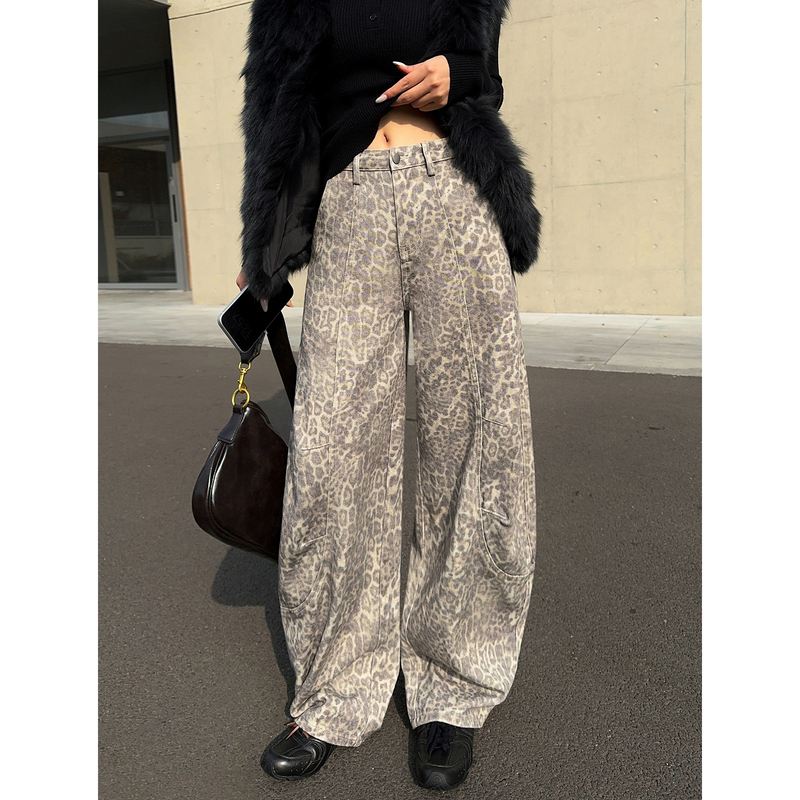 Neva Hu【In Stock 25% off 】Vintage Leopard Print Low-Waist Jeans for Women, Stylish Loose Scimitar Pants Neva Hu【In Stock 25% off 】Vintage Leopard Print Low-Waist Jeans for Women, Stylish Loose Scimitar Pants