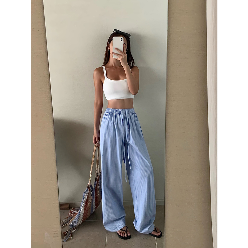 Neva Hu Striped Casual Wide-Leg Pants for Women, New Summer Thin High-Waisted Drapey Lazy Floor-Length Pants Neva Hu Striped Casual Wide-Leg Pants for Women, New Summer Thin High-Waisted Drapey Lazy Floor-Length Pants